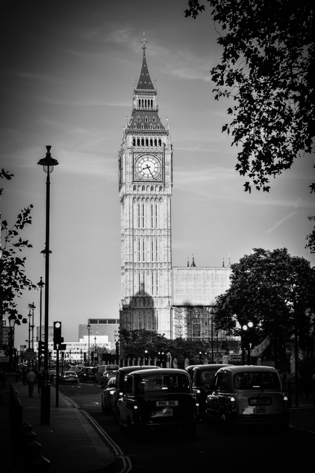 St Stephen's Tower, Big Ben, Black Cabs, London England
