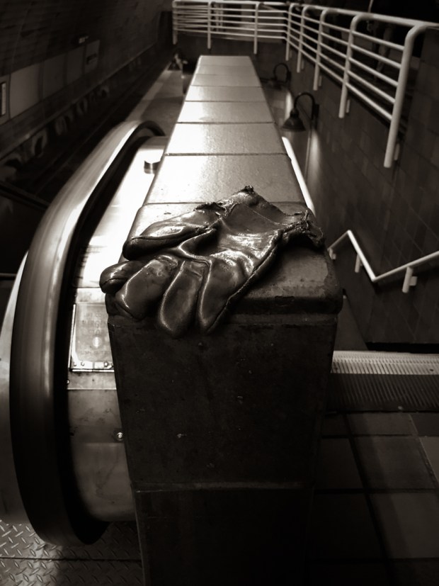 144.365.2018 Glove Cycle, by Mags Harries, located throughout the Massachusetts Bay Transportation Authority Porter subway and commuter rail station in Porter Square, Cambridge, Massachu